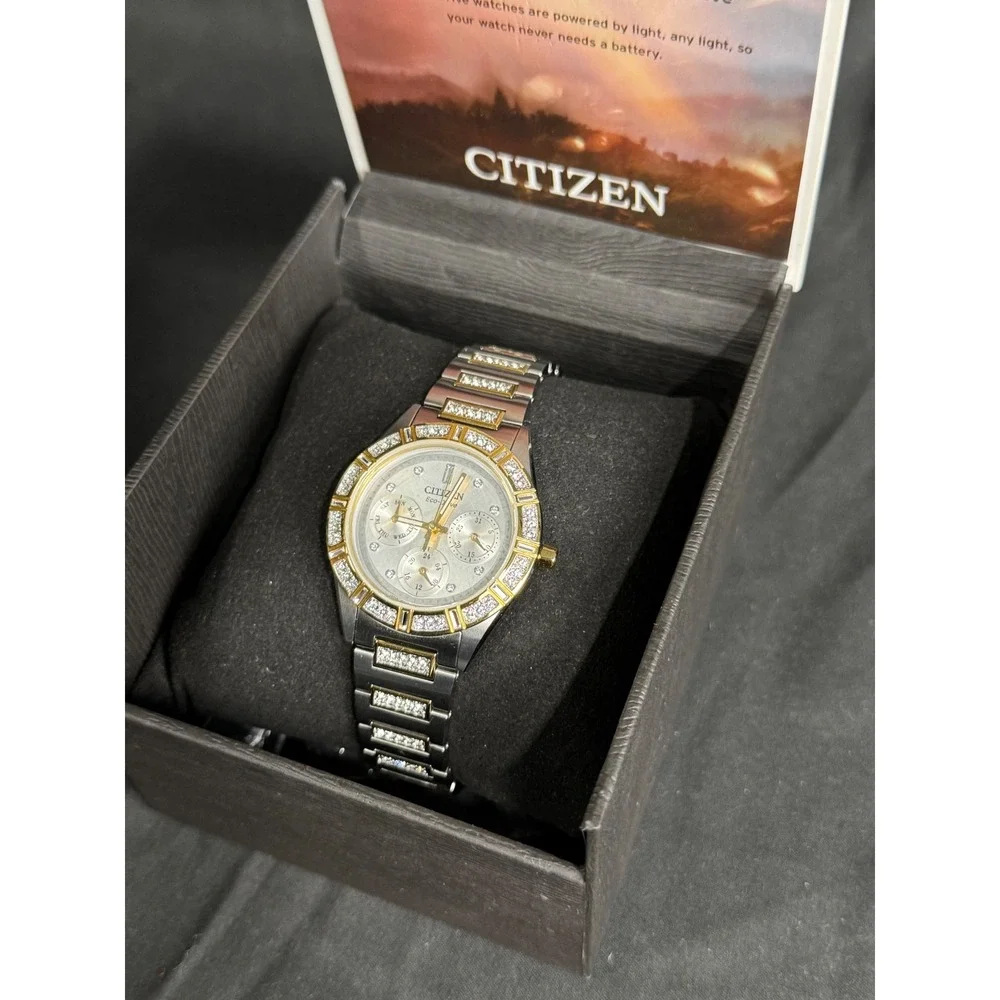 Citizen Eco Drive Crystal Two Tone Stainless Steel Ladies Watch